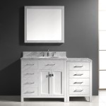 Caroline Parkway 57" Single Bath Vanity in White with White Marble Top and Round Sink with Brushed Nickel Faucet and Mirror