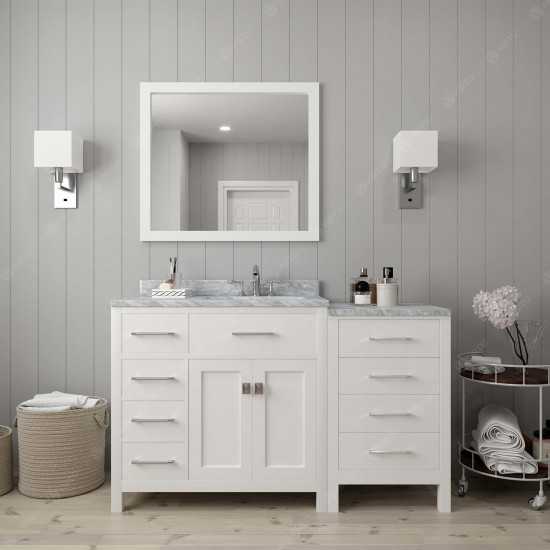 Caroline Parkway 57" Single Bath Vanity in White with White Marble Top and Round Sink with Polished Chrome Faucet and Mirror
