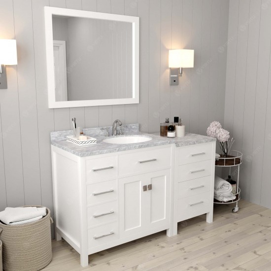 Caroline Parkway 57" Single Bath Vanity in White with White Marble Top and Round Sink with Polished Chrome Faucet and Mirror