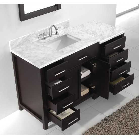 Caroline Parkway 57" Single Bath Vanity in Espresso with White Marble Top and Square Sink and Matching Mirror