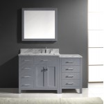 Caroline Parkway 57" Single Bath Vanity in Gray with White Marble Top and Square Sink and Matching Mirror