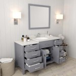 Caroline Parkway 57" Single Bath Vanity in Gray with White Quartz Top and Round Sink with Brushed Nickel Faucet and Mirror