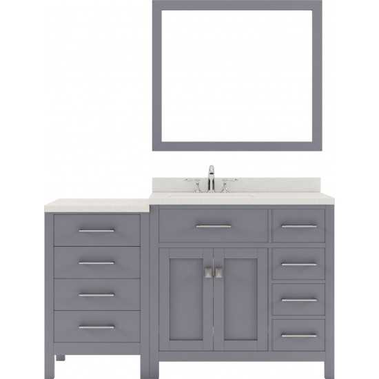 Caroline Parkway 57" Single Bath Vanity in Gray with White Quartz Top and Round Sink with Polished Chrome Faucet and Mirror