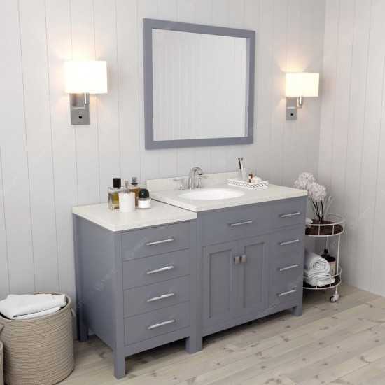 Caroline Parkway 57" Single Bath Vanity in Gray with White Quartz Top and Round Sink with Polished Chrome Faucet and Mirror