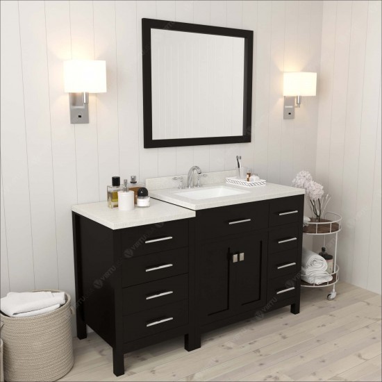 Caroline Parkway 57" Single Bath Vanity in Espresso with White Quartz Top and Square Sink and Matching Mirror