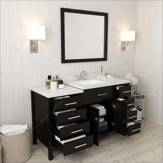 Caroline Parkway 57" Single Bath Vanity in Espresso with White Quartz Top and Square Sink with Brushed Nickel Faucet and Mirr