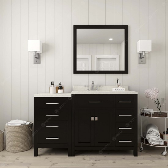Caroline Parkway 57" Single Bath Vanity in Espresso with White Quartz Top and Square Sink with Polished Chrome Faucet and Mir