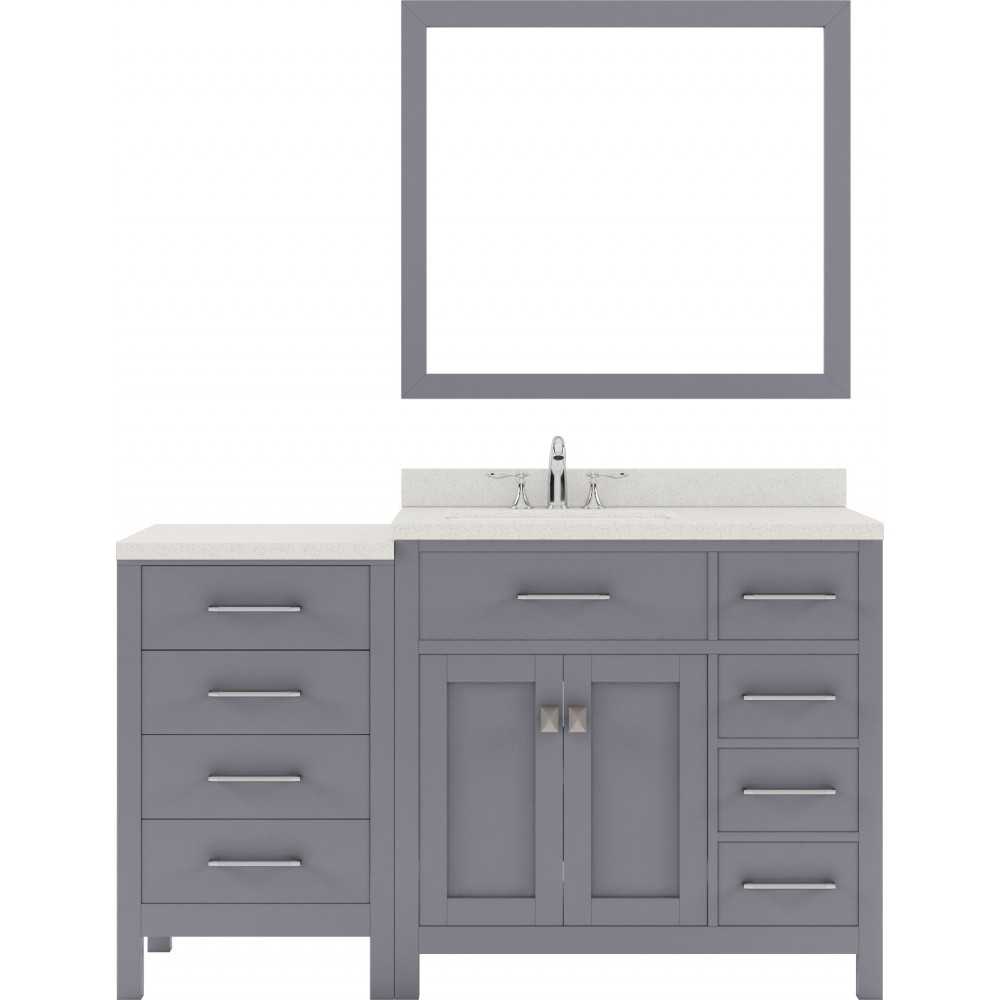 Caroline Parkway 57" Single Bath Vanity in Gray with White Quartz Top and Square Sink with Polished Chrome Faucet and Mirror