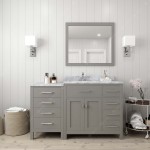 Caroline Parkway 57" Single Bath Vanity in Cashmere Gray with White Marble Top and Round Sink and Matching Mirror