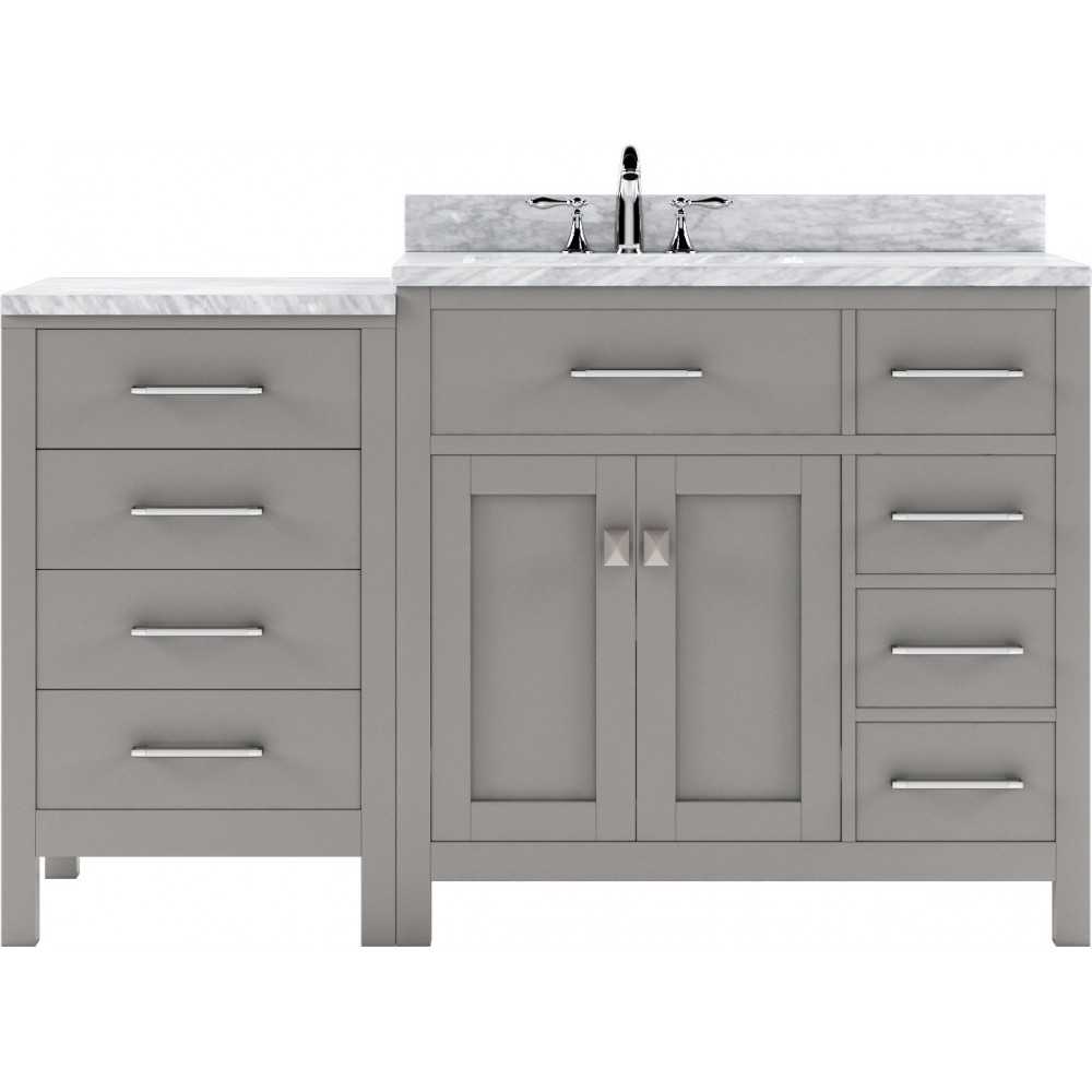 Caroline Parkway 57" Single Bath Vanity in Cashmere Gray with White Marble Top and Round Sink with Brushed Nickel Faucet