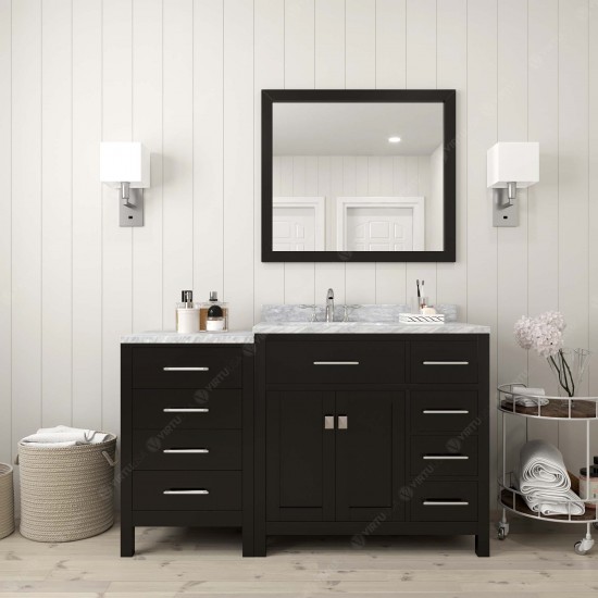 Caroline Parkway 57" Single Bath Vanity in Espresso with White Marble Top and Round Sink with Brushed Nickel Faucet and Mirro