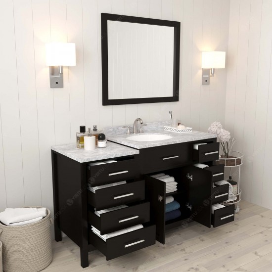 Caroline Parkway 57" Single Bath Vanity in Espresso with White Marble Top and Round Sink with Brushed Nickel Faucet and Mirro