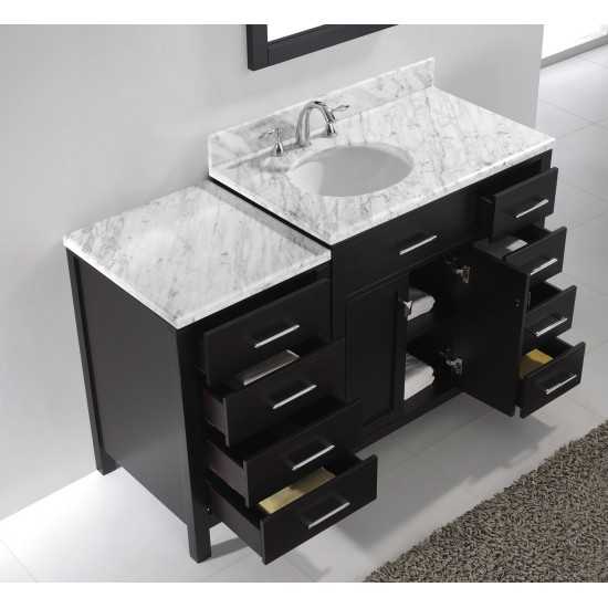Caroline Parkway 57" Single Bath Vanity in Espresso with White Marble Top and Round Sink with Brushed Nickel Faucet and Mirro