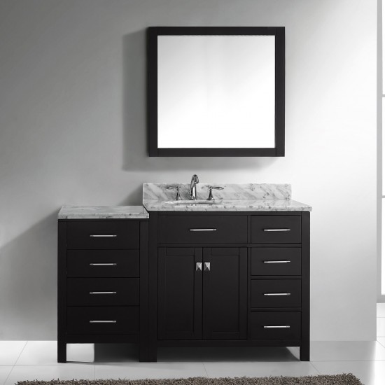 Caroline Parkway 57" Single Bath Vanity in Espresso with White Marble Top and Round Sink with Polished Chrome Faucet and Mirr