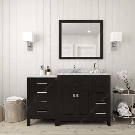 Caroline Parkway 57" Single Bath Vanity in Espresso with White Marble Top and Round Sink with Polished Chrome Faucet and Mirr