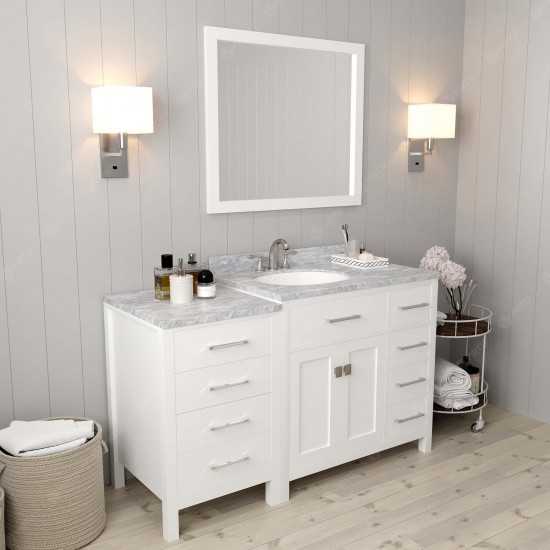 Caroline Parkway 57" Single Bath Vanity in White with White Marble Top and Round Sink with Polished Chrome Faucet and Mirror