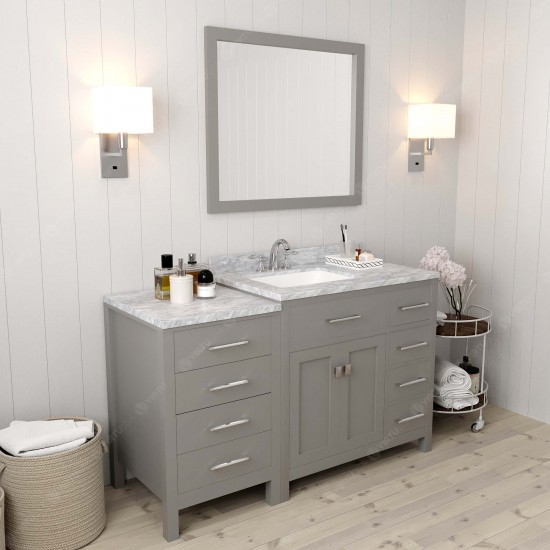 Caroline Parkway 57" Single Bath Vanity in Cashmere Gray with White Marble Top and Square Sink and Matching Mirror