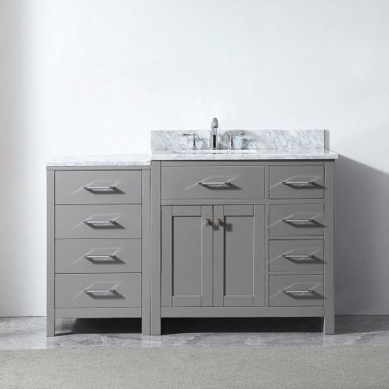 Caroline Parkway 57" Single Bath Vanity in Cashmere Gray with White Marble Top and Square Sink with Brushed Nickel Faucet