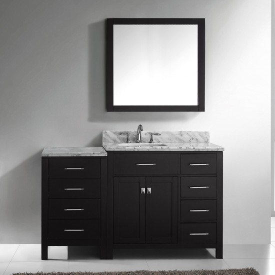 Caroline Parkway 57" Single Bath Vanity in Espresso with White Marble Top and Square Sink with Brushed Nickel Faucet and Mirr