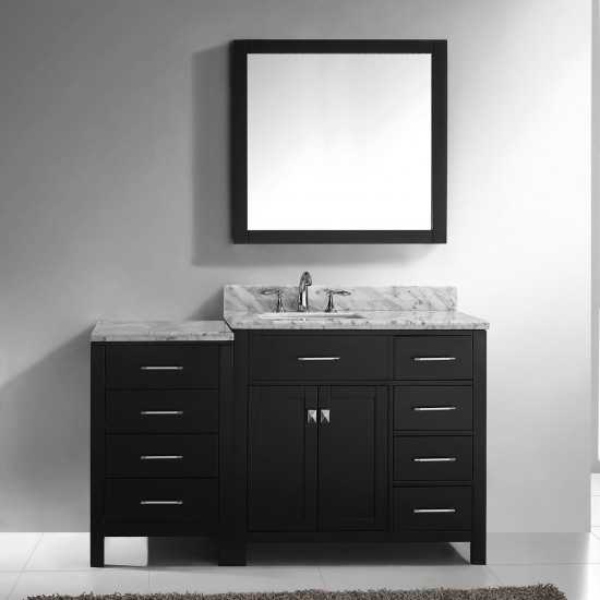 Caroline Parkway 57" Single Bath Vanity in Espresso with White Marble Top and Square Sink with Polished Chrome Faucet and Mir