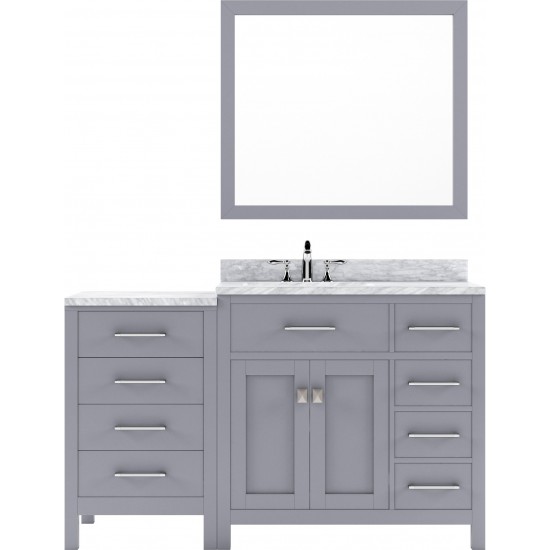 Caroline Parkway 57" Single Bath Vanity in Gray with White Marble Top and Square Sink and Matching Mirror