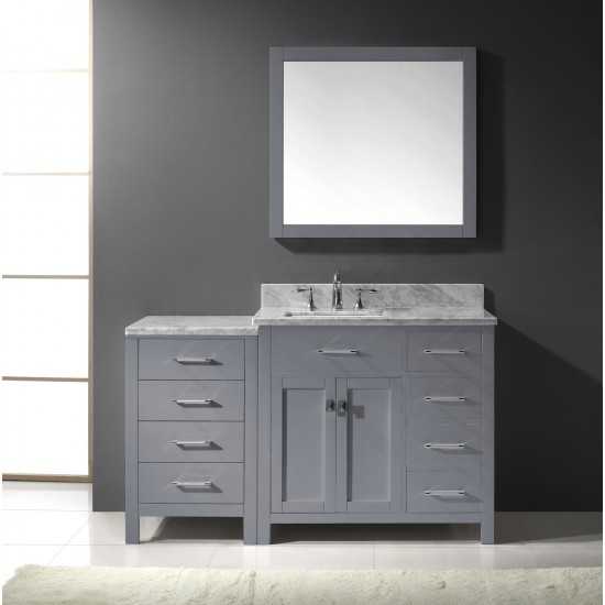 Caroline Parkway 57" Single Bath Vanity in Gray with White Marble Top and Square Sink and Matching Mirror