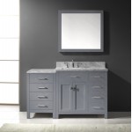 Caroline Parkway 57" Single Bath Vanity in Gray with White Marble Top and Square Sink with Brushed Nickel Faucet and Mirror