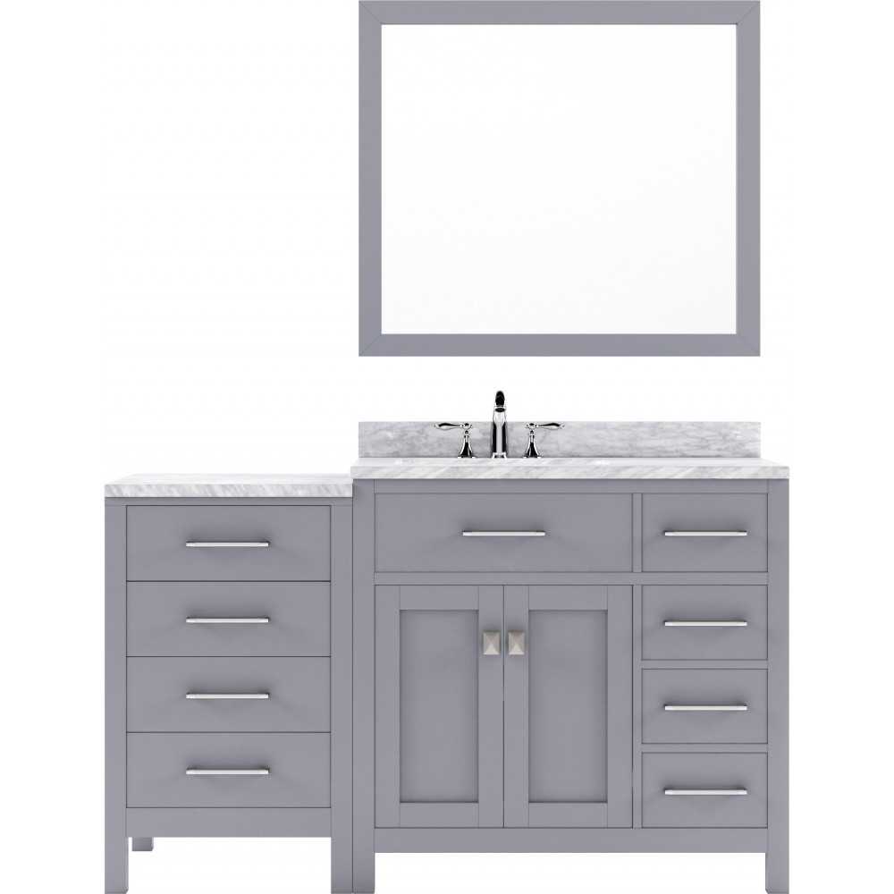 Caroline Parkway 57" Single Bath Vanity in Gray with White Marble Top and Square Sink with Polished Chrome Faucet and Mirror