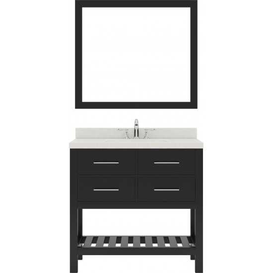 Caroline Estate 36" Single Bath Vanity in Espresso with White Quartz Top and Round Sink with Polished Chrome Faucet and Mirro