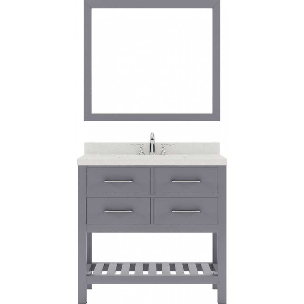 Caroline Estate 36" Single Bath Vanity in Gray with White Quartz Top and Round Sink with Polished Chrome Faucet and Mirrors