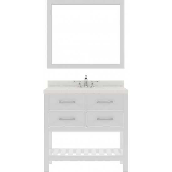 Caroline Estate 36" Single Bath Vanity in White with White Quartz Top and Round Sink with Polished Chrome Faucet and Mirrors