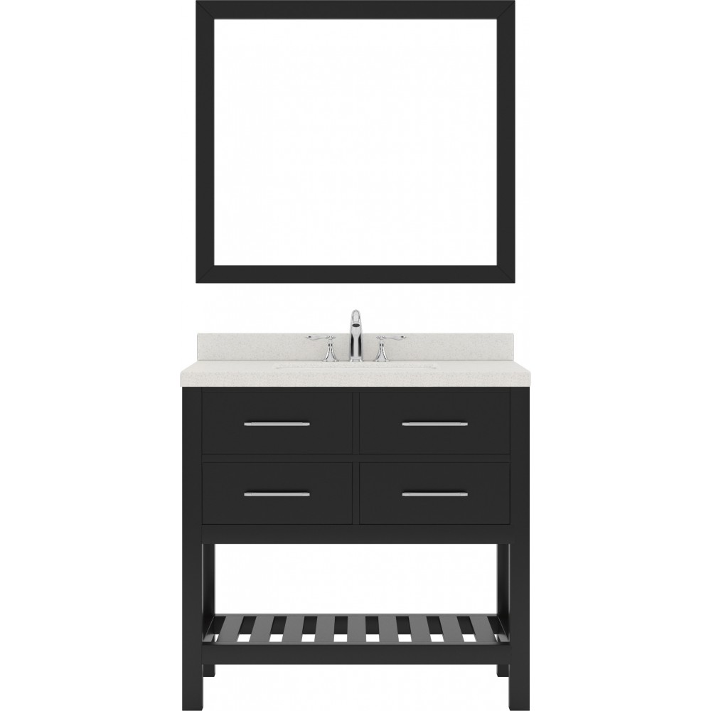 Caroline Estate 36" Single Bath Vanity in Espresso with White Quartz Top and Square Sink and Matching Mirrors