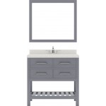 Caroline Estate 36" Single Bath Vanity in Gray with White Quartz Top and Square Sink with Brushed Nickel Faucet and Mirrors