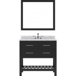 Caroline Estate 36" Single Bath Vanity in Espresso with White Marble Top and Round Sink and Matching Mirrors