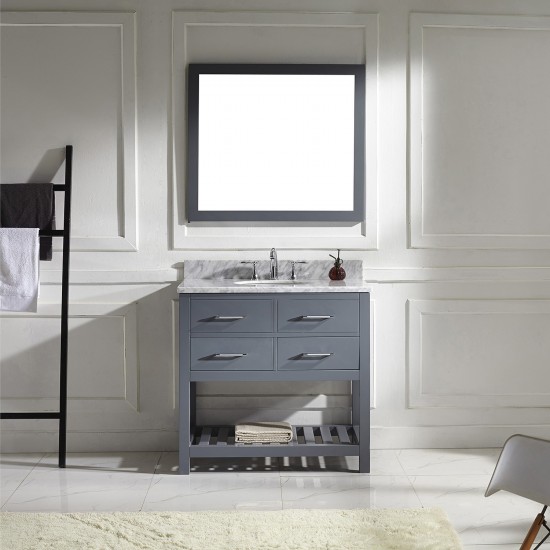 Caroline Estate 36" Single Bath Vanity in Gray with White Marble Top and Round Sink and Matching Mirrors