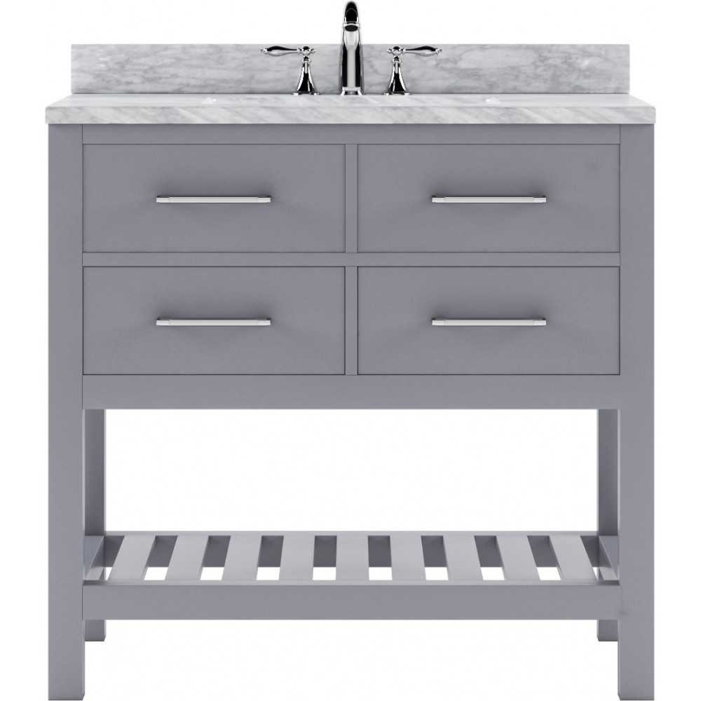 Caroline Estate 36" Single Bath Vanity in Gray with White Marble Top and Round Sink