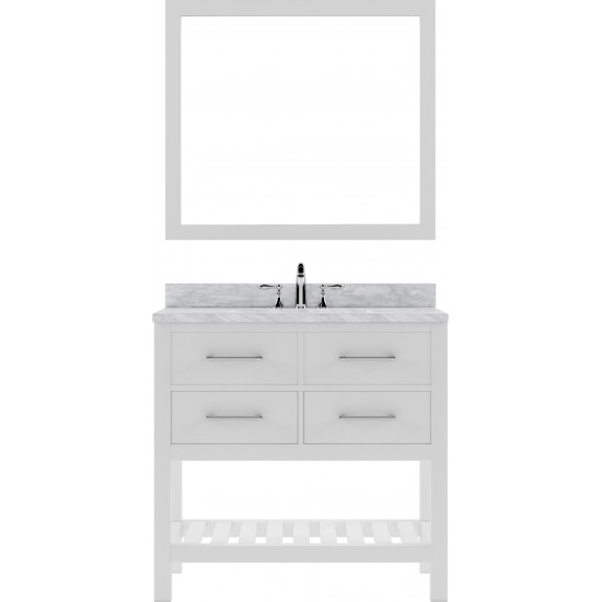 Caroline Estate 36" Single Bath Vanity in White with White Marble Top and Round Sink and Matching Mirrors