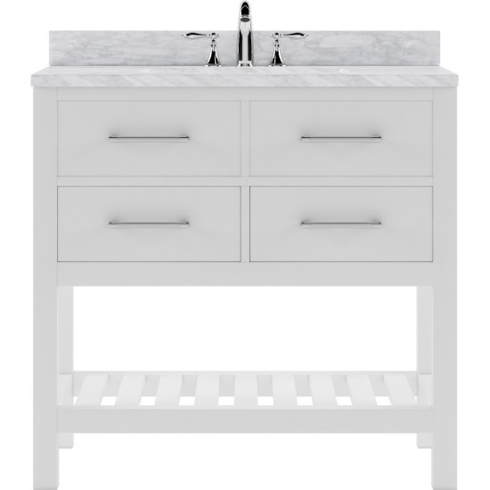 Caroline Estate 36" Single Bath Vanity in White with White Marble Top and Round Sink