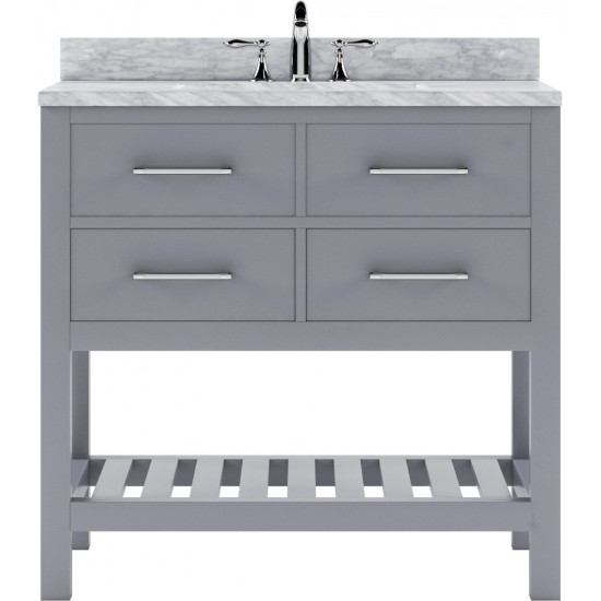 Caroline Estate 36" Single Bath Vanity in Gray with White Marble Top and Square Sink