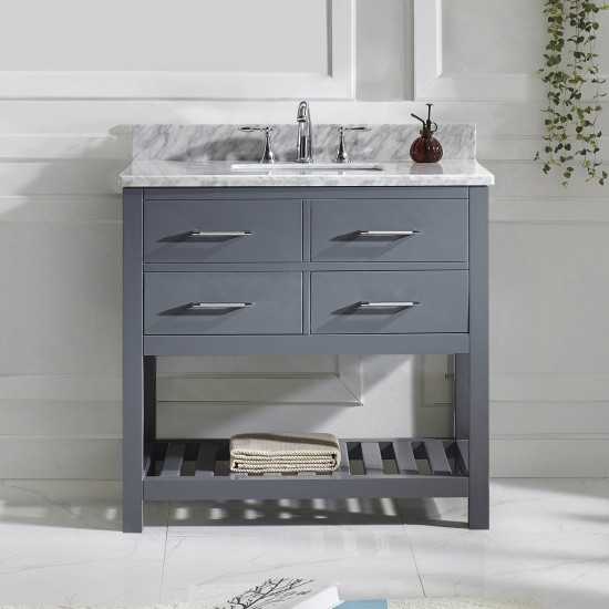 Caroline Estate 36" Single Bath Vanity in Gray with White Marble Top and Square Sink