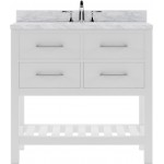 Caroline Estate 36" Single Bath Vanity in White with White Marble Top and Square Sink with Brushed Nickel Faucet