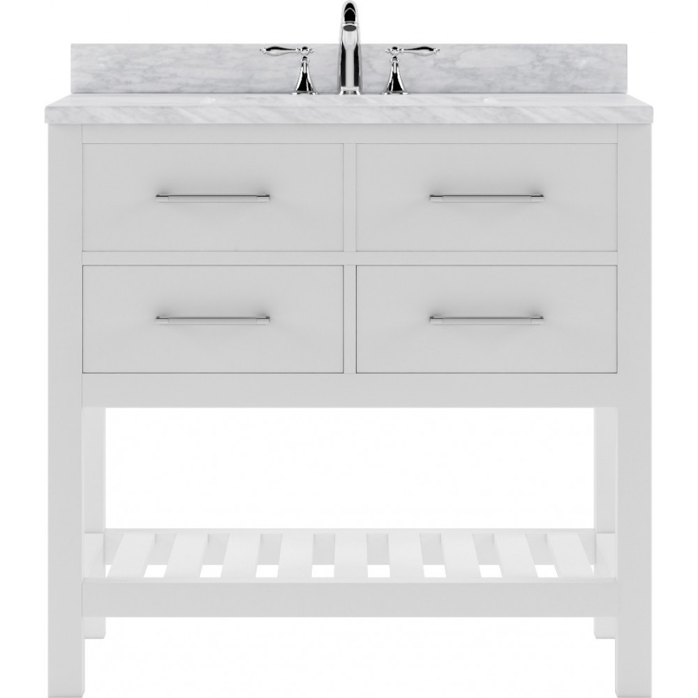 Caroline Estate 36" Single Bath Vanity in White with White Marble Top and Square Sink with Brushed Nickel Faucet