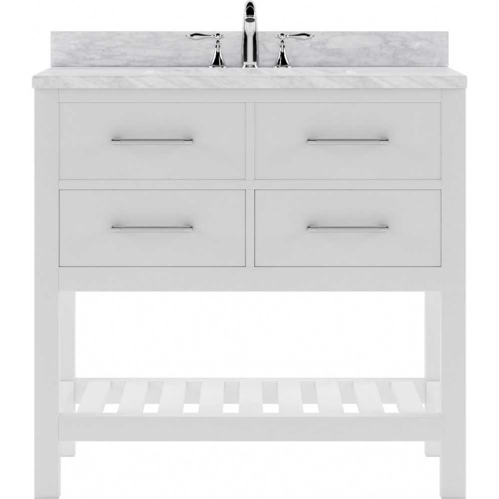 Caroline Estate 36" Single Bath Vanity in White with White Marble Top and Square Sink