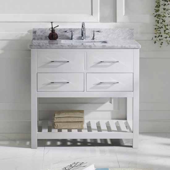 Caroline Estate 36" Single Bath Vanity in White with White Marble Top and Square Sink