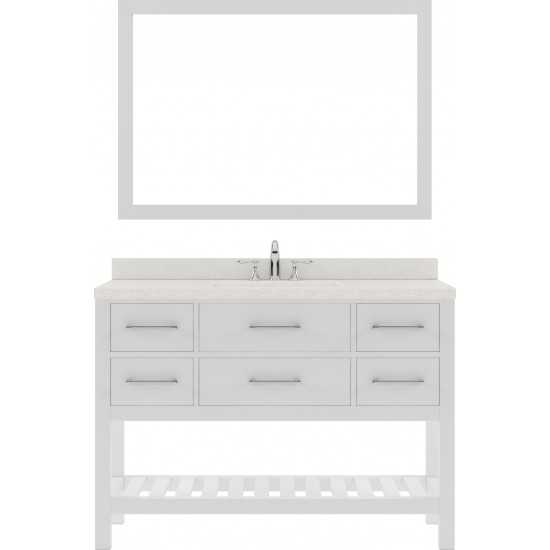 Caroline Estate 48" Single Bath Vanity in White with White Quartz Top and Round Sink with Polished Chrome Faucet and Mirrors