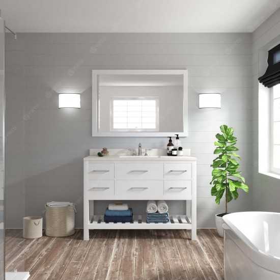 Caroline Estate 48" Single Bath Vanity in White with White Quartz Top and Square Sink
