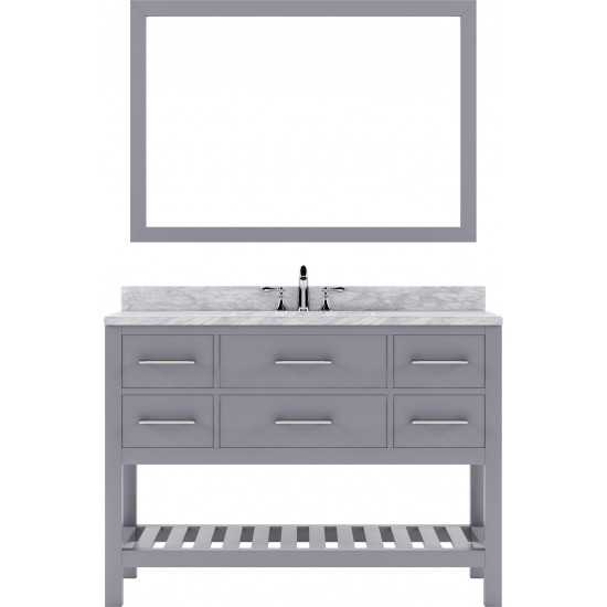 Caroline Estate 48" Single Bath Vanity in Gray with White Marble Top and Round Sink and Matching Mirrors