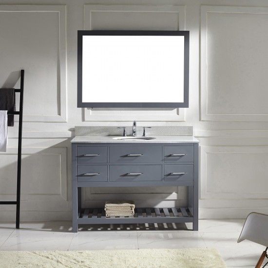 Caroline Estate 48" Single Bath Vanity in Gray with White Marble Top and Round Sink and Matching Mirrors