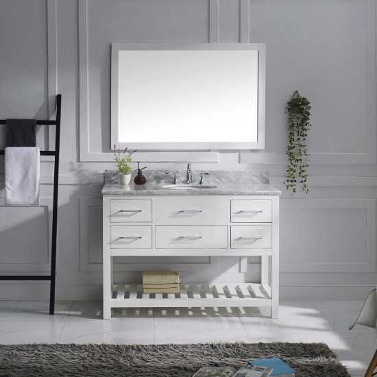 Caroline Estate 48" Single Bath Vanity in White with White Marble Top and Round Sink and Matching Mirrors