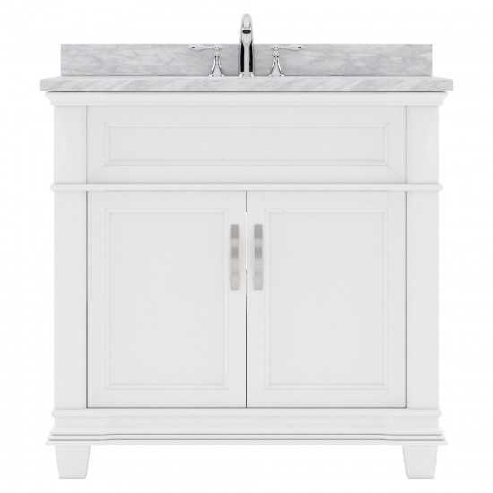 Victoria 36" Single Bath Vanity in White with White Marble Top and Square Sink